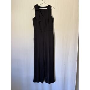Banana Republic Jumpsuit 4 Black Sleeveless Satin Wide Leg Pockets Vneck